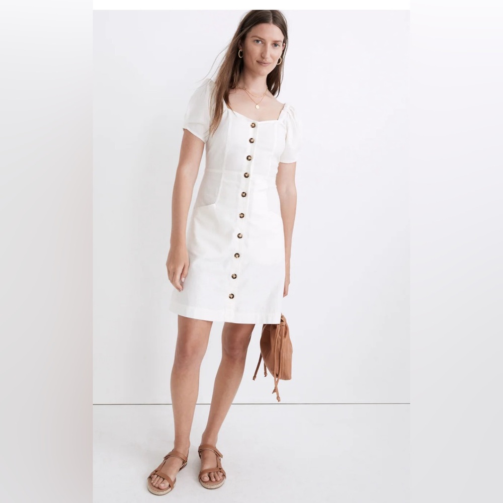 Madewell Linen-Cotton Puff-Sleeve Mini Dress